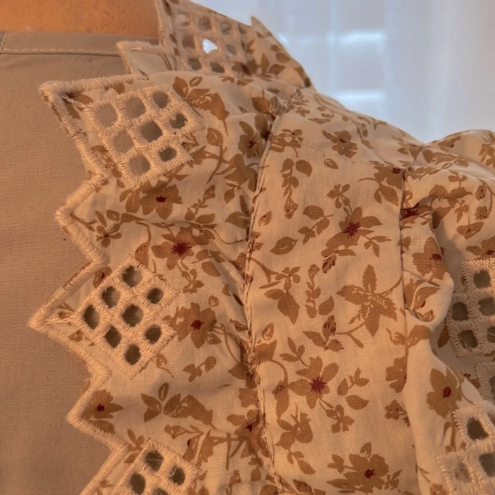 Anthropologie Trina Bow Blouse Floral Print Tie Back Yellow Beige Red Size Small - Picture 4 of 7